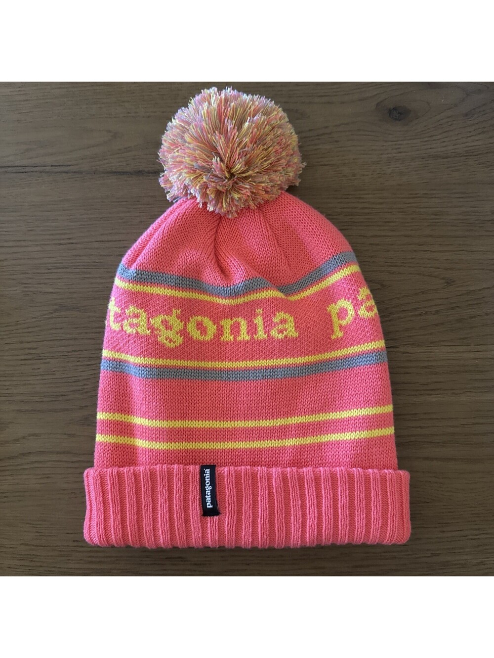 Patagonia Pom Beanie Winter Hat Knit Cap Striped Pink